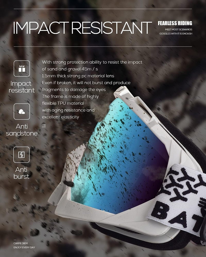 BATFOX Kids Youth Dirt Bike Goggles-Motocross & ATV Riding Goggles for Women Youth,UV400 Anti-Slip Strap,MTB,UTV,OTG,MX Gear - Image 4